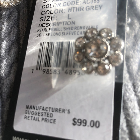 Adrianna Papell NWT Size L Heather Grey Long Sleeve Cardigan with Beaded Collar - Picture 11 of 11